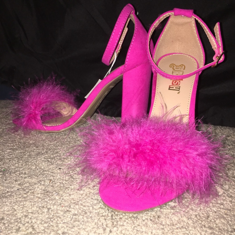 Hot pink fluffy chunky heels